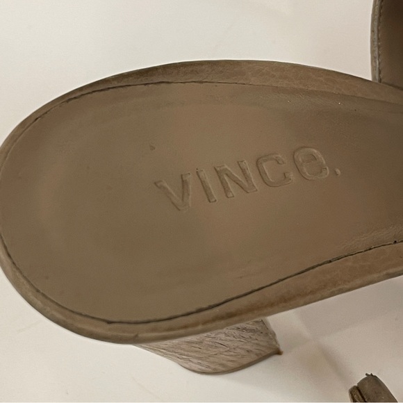 Vince Addie Taupe Tan Nude Buckle Open Toe Leather Heels 9.5 - Picture 11 of 14